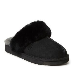 Dearfoams Women's Fireside Sydney Genuine Shearling Scuff Slipper, Black Size 8M